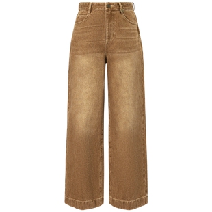 FF仿佛牛仔裤女2025秋季新款复古焦糖色水洗高腰显瘦宽松阔腿裤