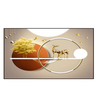 自粘画背景墙带框沙发有福禄新款装饰几何轻奢现代3D高档壁画三联