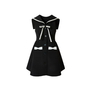 【魔女见习生】Uena美式复古学院风海军领蝴蝶结无袖背心连衣裙女