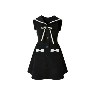 Uena海军领无袖背心连衣裙