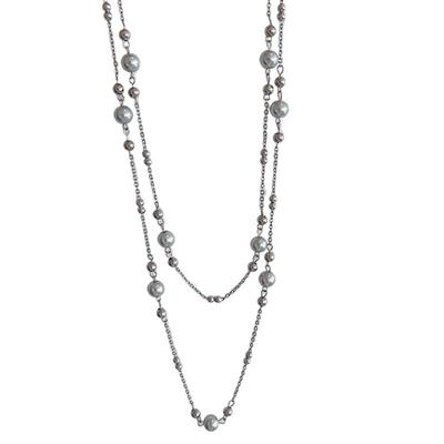 灰色珍珠多层长款项链女2025新款