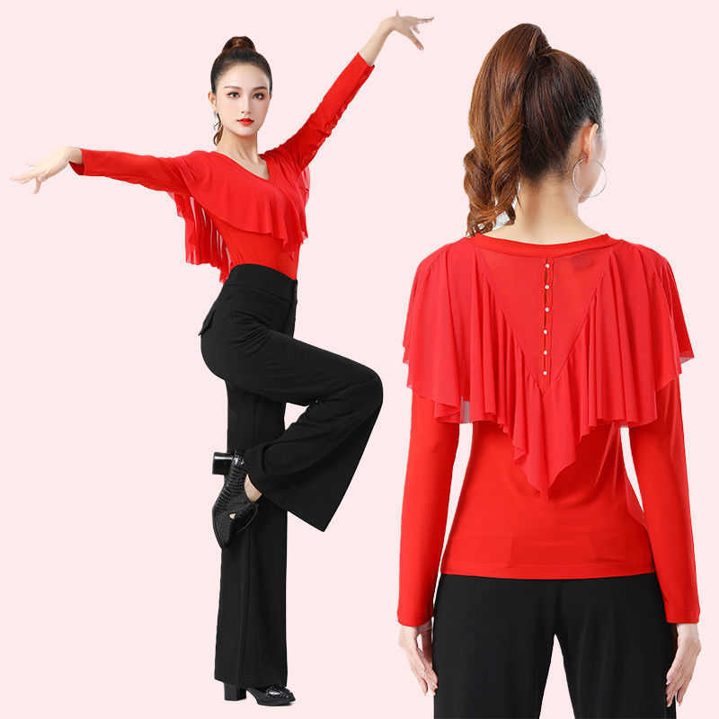 秋季舞蹈上衣女长袖广场舞服装演出水兵舞吉特巴拉丁舞弹力练功服