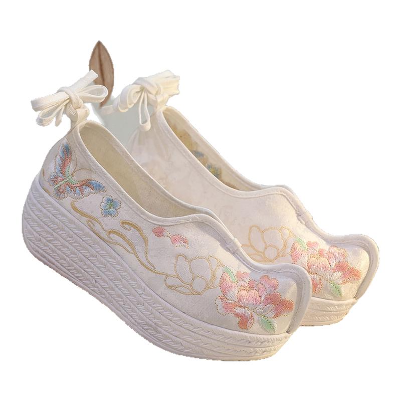 花盆底鞋马面裙汉服鞋格格鞋宫廷鞋旗鞋花盆底女款古装鞋防水台淡
