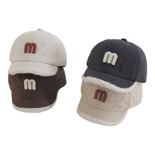 新款宝宝帽子秋冬季1-3岁男女童M字母短檐鸭舌帽潮儿童保暖棉帽子