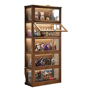 实木手办柜带锁模型盲盒收纳展示柜子全透明亚克力落地摆件陈列柜