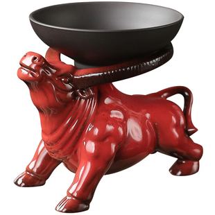 宇轩 紫砂窑变釉茶宠牛气冲天摆件茶具过滤手工可养茶玩茶盘摆件