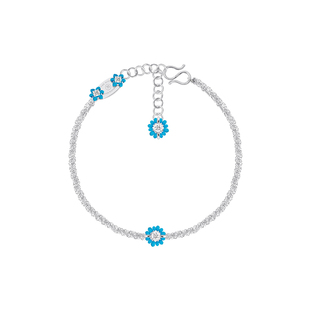 TWOR缇坞/S925银绿松石花朵编织纹理手链女新款高级精致叠戴手饰