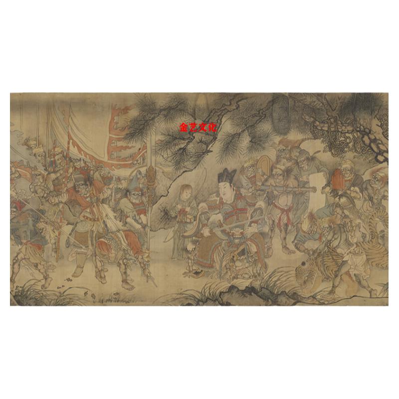 陆治二郎神搜山图高清国画人物彩色画稿工笔重彩复制画芯微喷临摹