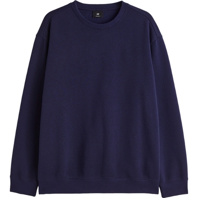 HM男装女装卫衣秋季加绒美式情侣落肩袖圆领宽松套头衫0970818