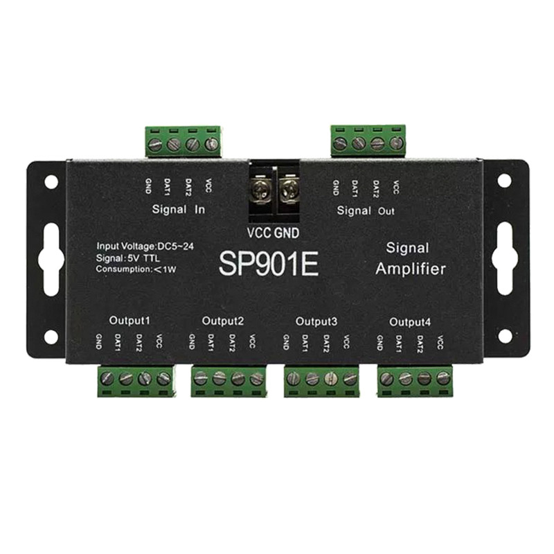 SP901E信号放大器WS2812WS2811幻彩灯带8路同步SPI信号并联分控器