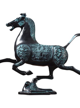 仿古青铜器花纹马踏飞燕铜马摆件装饰办公室客厅开业乔迁工艺礼品