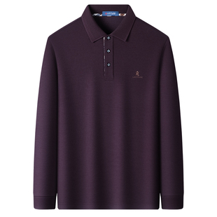 [丝光羊毛]梦特娇男士长袖Polo衫25秋冬格纹翻领商务中年高端T恤J