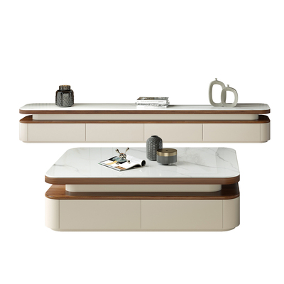 中古风岩板茶几电视柜组合微晶石