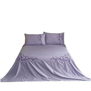 nineer 欧式经典刺绣花床单枕套三件套全棉紫色1.8床纯棉单件被单