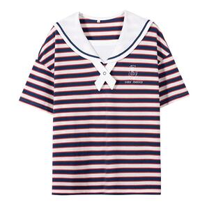 学生夏装女套装初中生学院风海军领新款高中生七分裤JK校服两件套