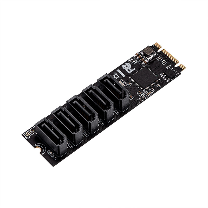 乐扩M2转5口SATA扩展卡nvme硬盘转接卡黑裙免驱适用飞腾JMB585