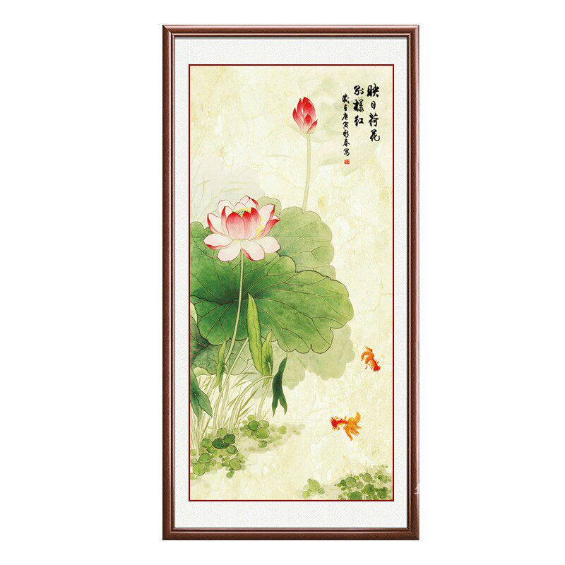 荷花客厅玄关新中式招财风水挂画