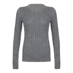 FUNOFF 格雷miu系穿搭学院风灰色麻花正肩针织上衣2026春毛衣女