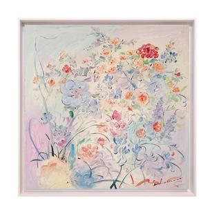 云想衣裳现代轻奢原创花卉手绘油画奶油风高端厚机理客厅方形挂画