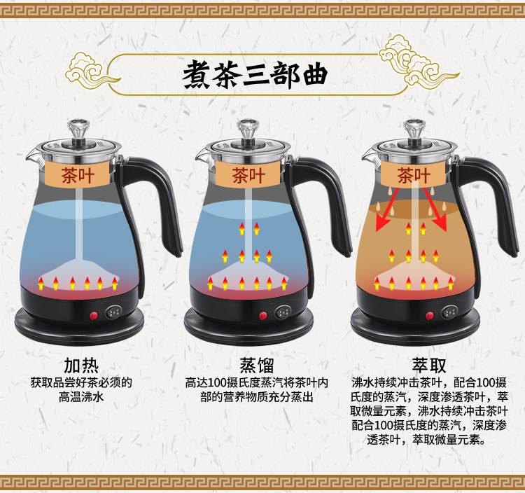 安化黑茶煮茶器普洱保温茶黑茶煮玻璃专用蒸汽茶壶自动蒸电热水壶