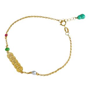 18K金五帝钱手链女天然真多麻珍珠天然翡翠绿松石葫芦简约手链