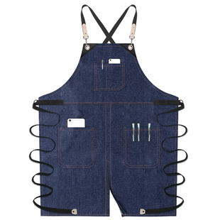 高级牛仔围裙定制logo奶茶咖啡师厨房烘焙花艺美发男女时尚工作服