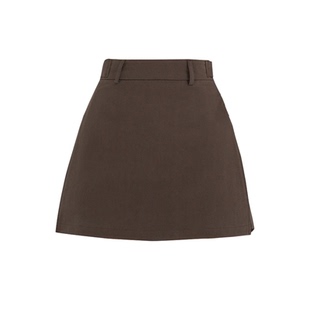 咖色双层西装裙裤女秋冬季设计感a字包臀裙侧开叉洗水棉工装短裙