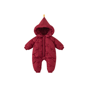 婴儿羽绒服冬季新款红色宝宝羽绒连体衣过年冬装儿童洋气外出服