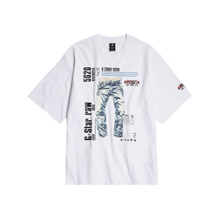 G-STAR RAW牛仔图案印花宽大夏季男士休闲短袖白色百搭T恤D24944