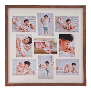 新中式实木拼图相框空框摆台定制挂墙四九宫格6寸方形多张洗照片