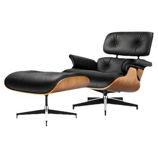 轻奢伊姆斯躺椅头层牛皮eames 休闲椅意式旋转家用真皮懒人沙发椅