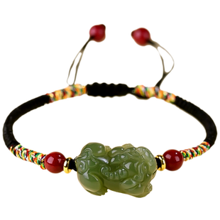 和田玉招财貔貅手链男款玉石貔貅女男生手绳手串朱砂编织红绳男士