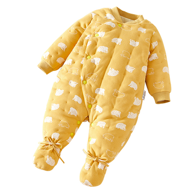 婴儿手工纯棉花冬季斜襟包脚哈衣