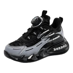 巴布豆男童运动鞋秋季2025新款中大童皮面防水减震轻便儿童跑步鞋