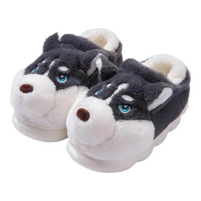 二哈棉拖鞋男士冬季包跟室内家居保暖外穿可爱厚底毛绒棉鞋男款v