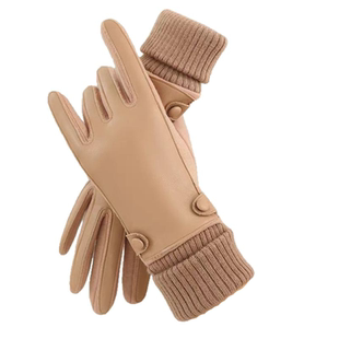 秋冬不倒绒保暖触屏皮u手套女冬户外骑车棉加绒时尚韩版五指分指