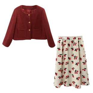 【自制款】新年bi备！胖mm重工红色套装法式呢子半身裙冬季高腰裙