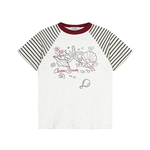 Amoeba美式复古彩点条纹拼接撞色短袖女夏季宽松y2k贝壳印花T恤