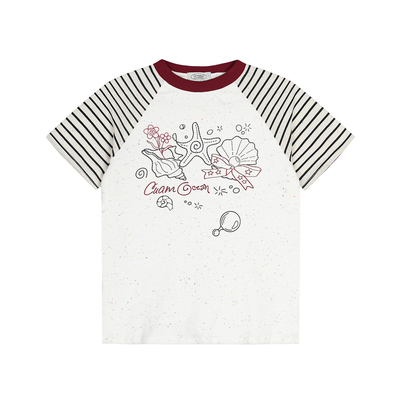 美式条纹撞色贝壳短袖