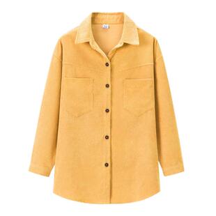 春秋装新款灯芯绒长袖衬衫女中长款百搭上衣大码宽松遮肉衬衣外套
