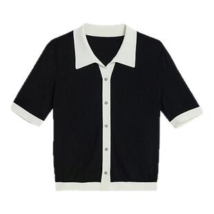 【真丝系列】YINER音儿2025夏季新款100%桑蚕丝撞色翻领针织衫