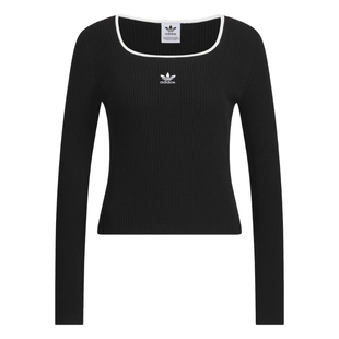adicolor复古穿搭紧身方领针织套头衫女adidas阿迪达斯三叶草