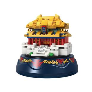 沃马积木中国风八音乐盒系列北京故宫角楼太和殿建筑模型拼装玩具