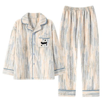 秋冬季男款法兰绒保暖睡衣