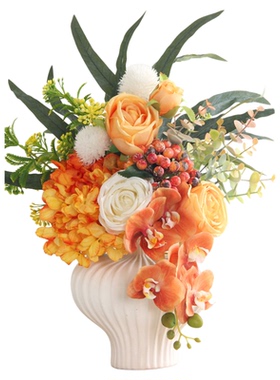 橘色花束仿真花绣球假花餐桌摆设