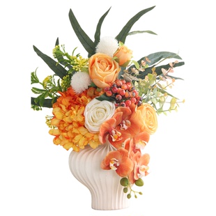 高级感仿真花绣球假花摆设客厅餐桌绢花橘色花束干花花艺插花摆件