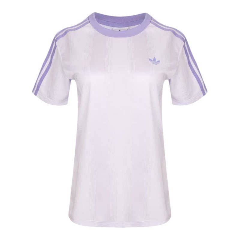adidas阿迪达斯三叶草上衣秋女三条纹运动舒适紫色短袖T恤 KY0803