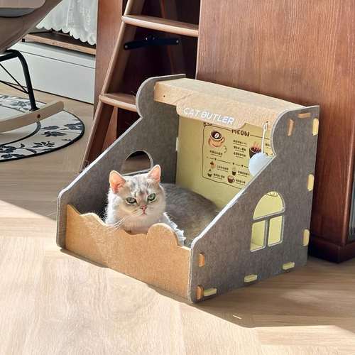 创意猫窝四季通用毛毡半封闭式耐磨耐抓不掉屑猫抓板猫咪咖啡屋