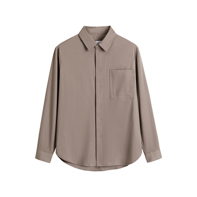 HIM汉崇 轻薄微弹休闲长袖衬衫男 工装口袋暗纽门襟衬衣 2025秋季