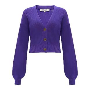 DVF羊毛混纺外套紫罗兰V领短款针织开衫WC3S002